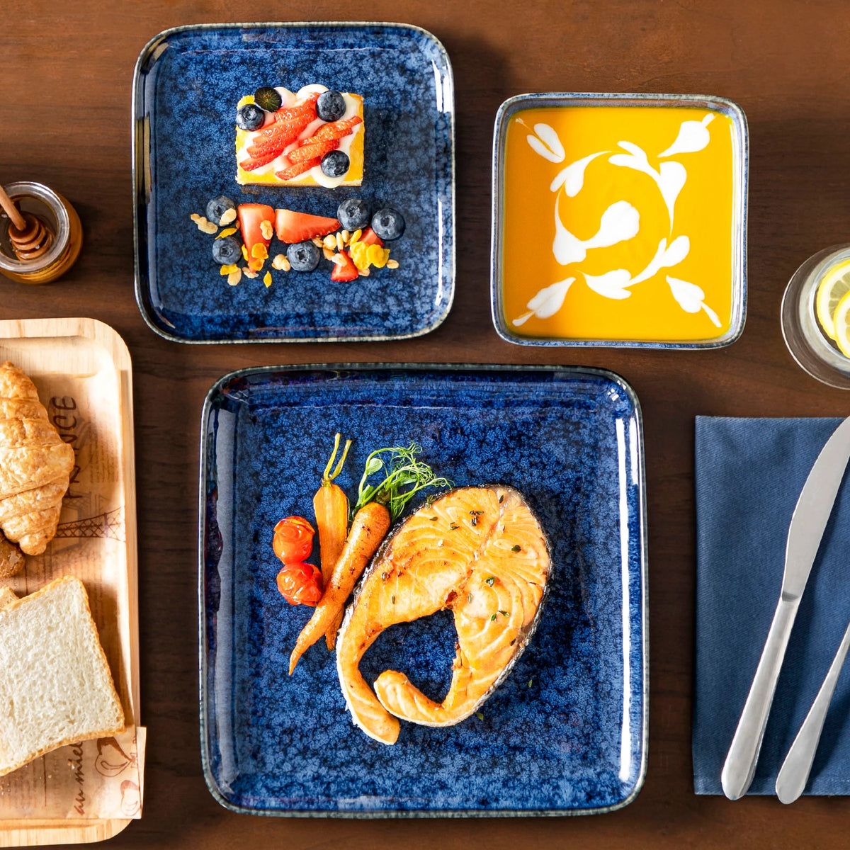 Vancasso Ceramic Dinnerware Set With Reactive Glaze Square Plates