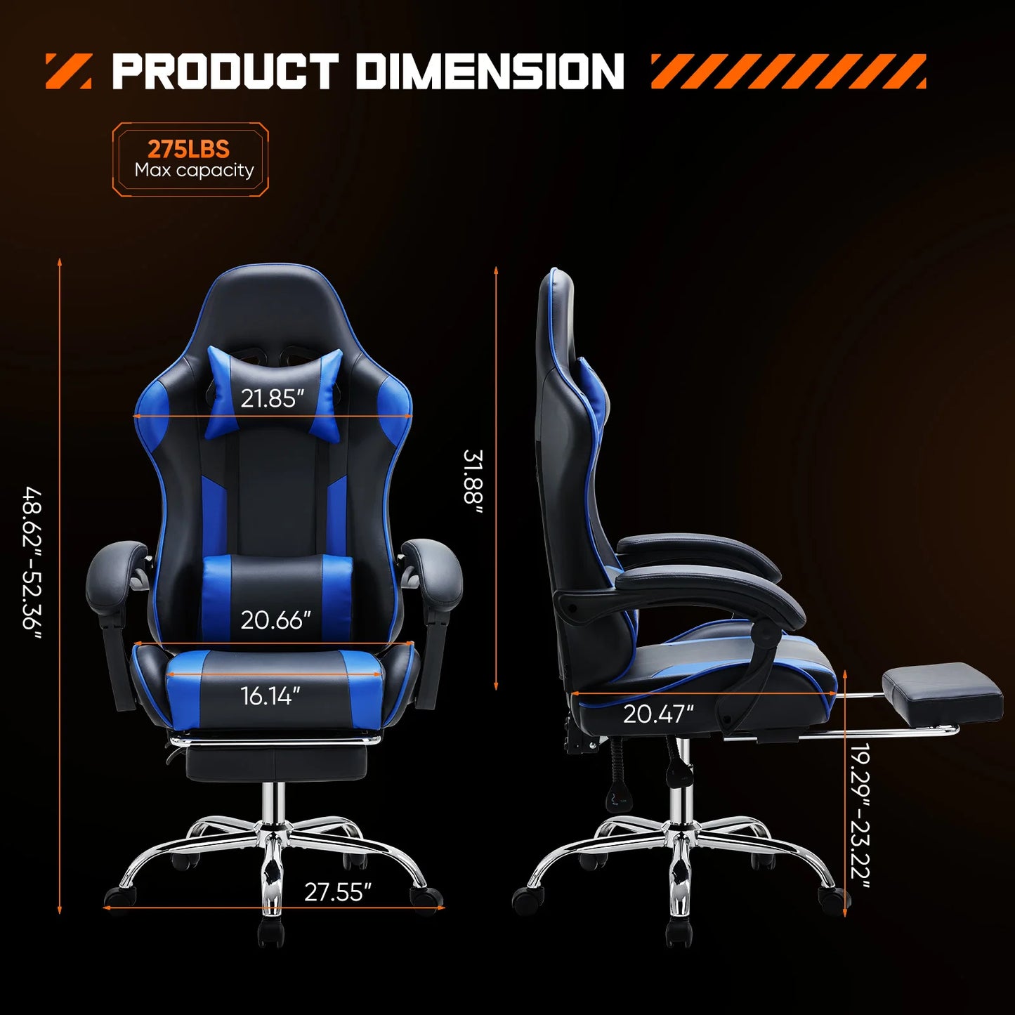 JHK Ergonomic Racing Gaming Chair Adjustable Height Lumbar Support