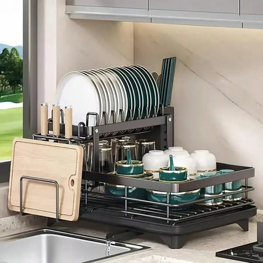 Double Layer Carbon Steel Kitchen Cutlery And Drinkware Drain Rack