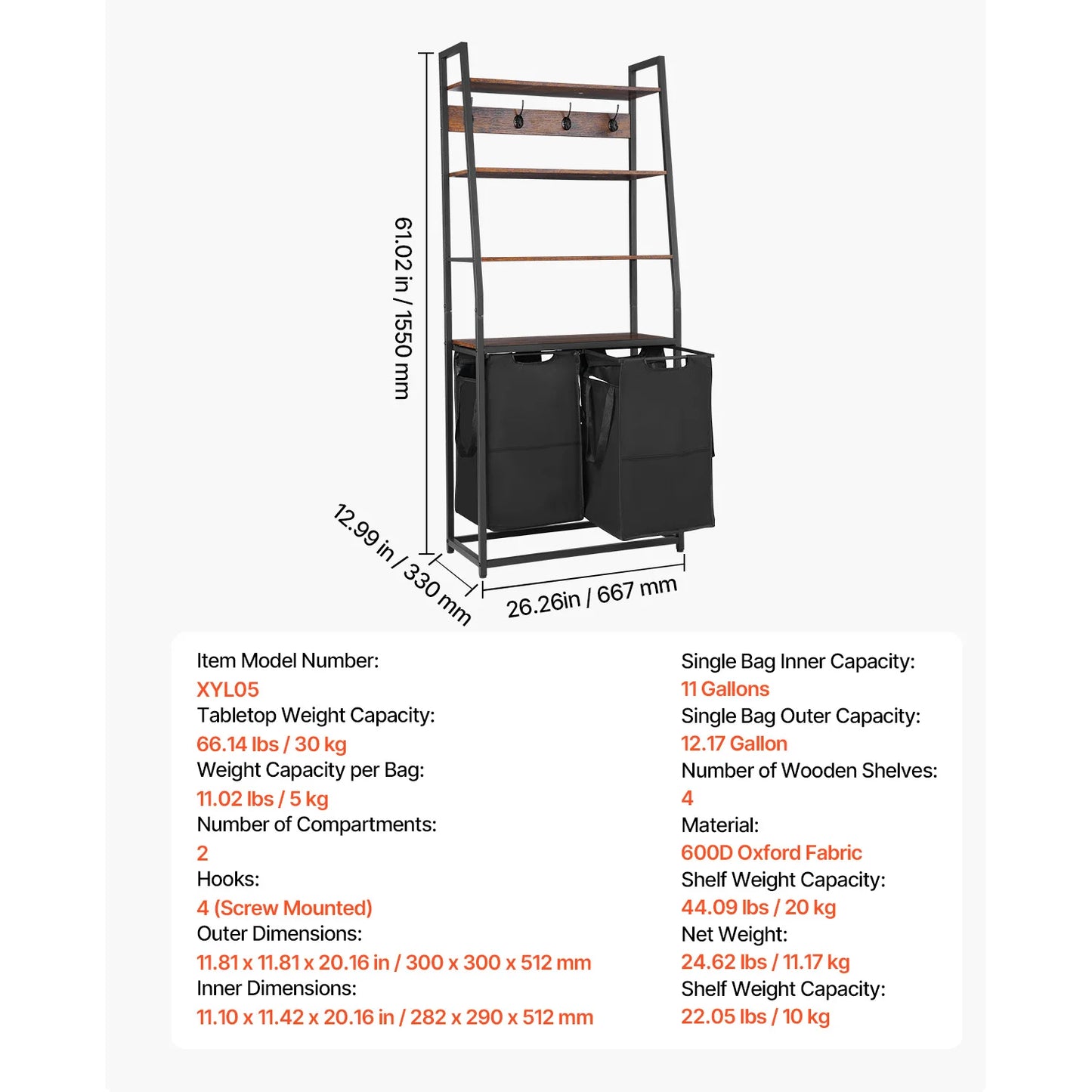 SucceBuy Dual Compartment Laundry Sorter With Metal Frame