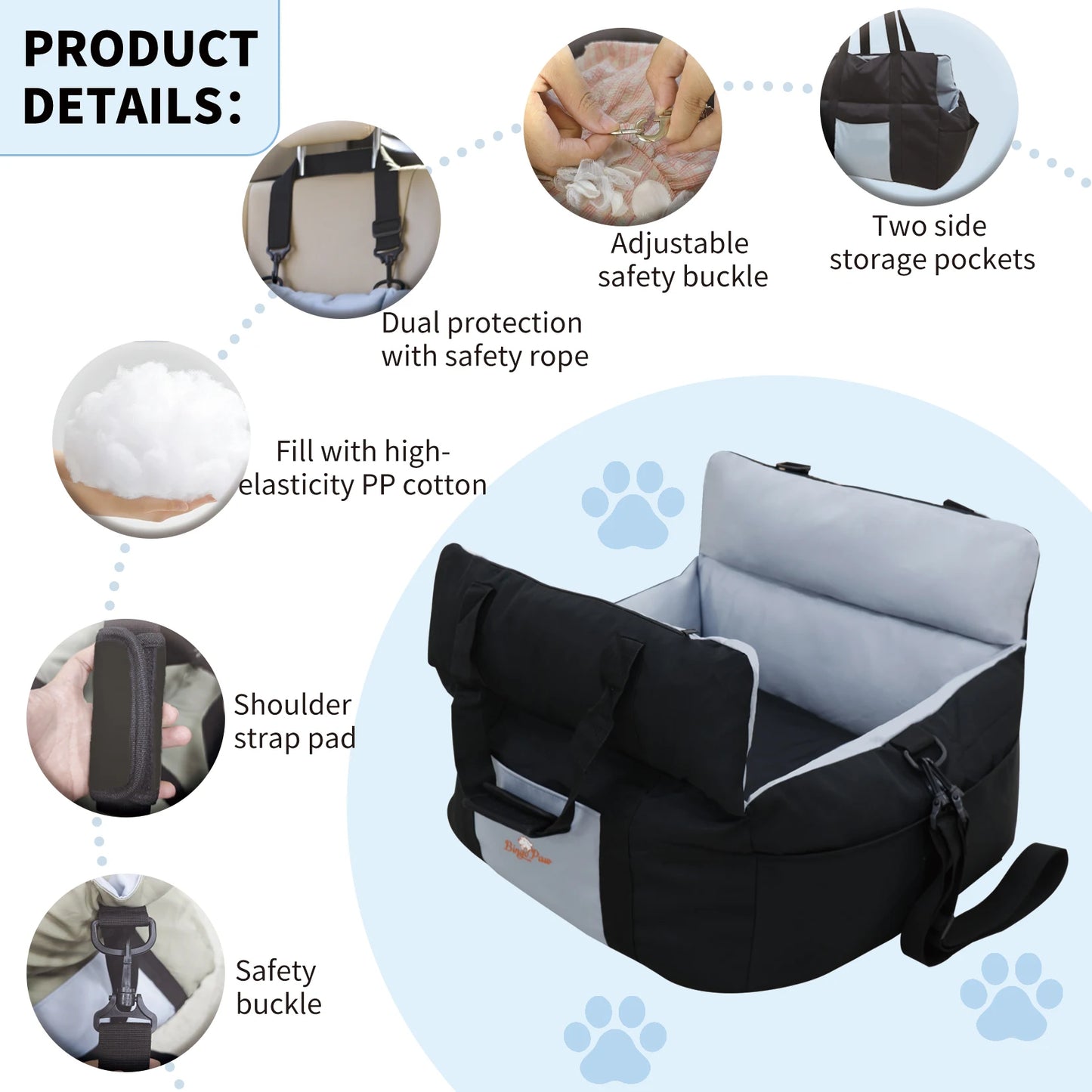 Borwart Portable Dog Car Seat Pet Booster Travel