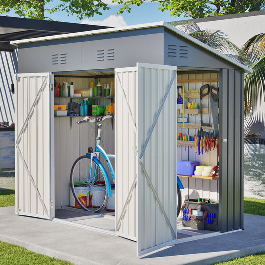 GIHAUVIA Galvanized Steel Outdoor Storage Shed with Double Front Doors