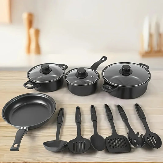 Aehome Nonstick Stainless Steel Cookware Set with Utensils Induction Compatible
