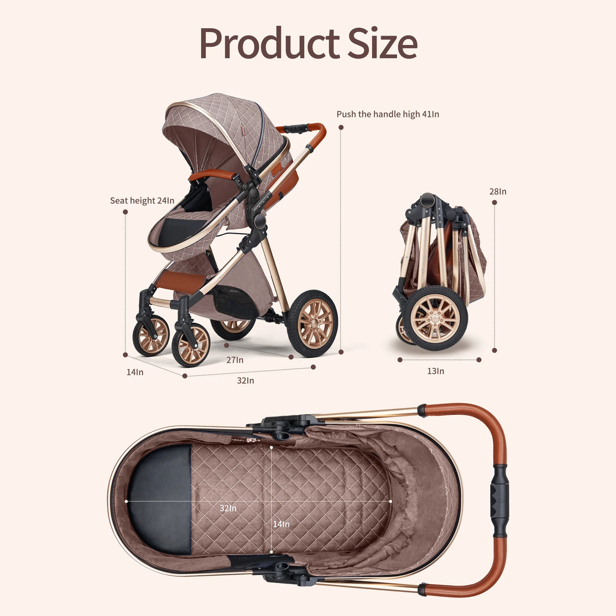 B.Childhood Luxury 3 In 1 Foldable Stroller With Reversible Seat
