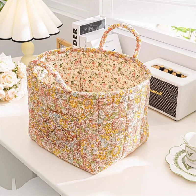Foldable Fabric Storage Basket With Bamboo Frame And Handles