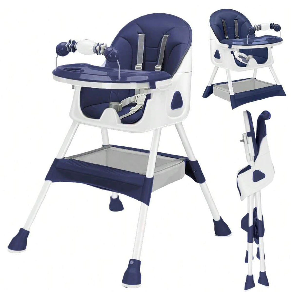 Piorlado Foldable Baby High Chair With Tray And Toy Rack