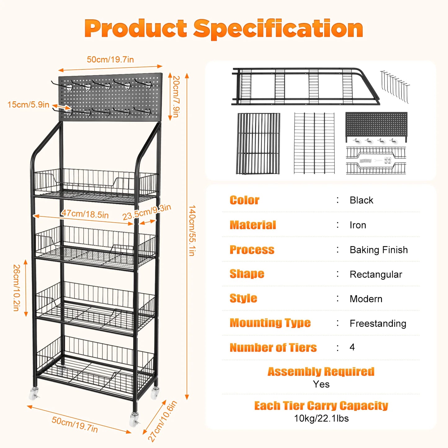 Bymaocar 4 Tier Wheeled Metal Retail Storage Display Rack