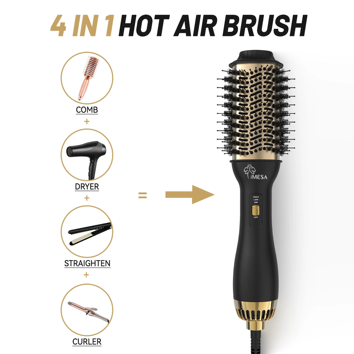 Imesa Hot Air Brush One Step Hair Dryer Curler Straightener