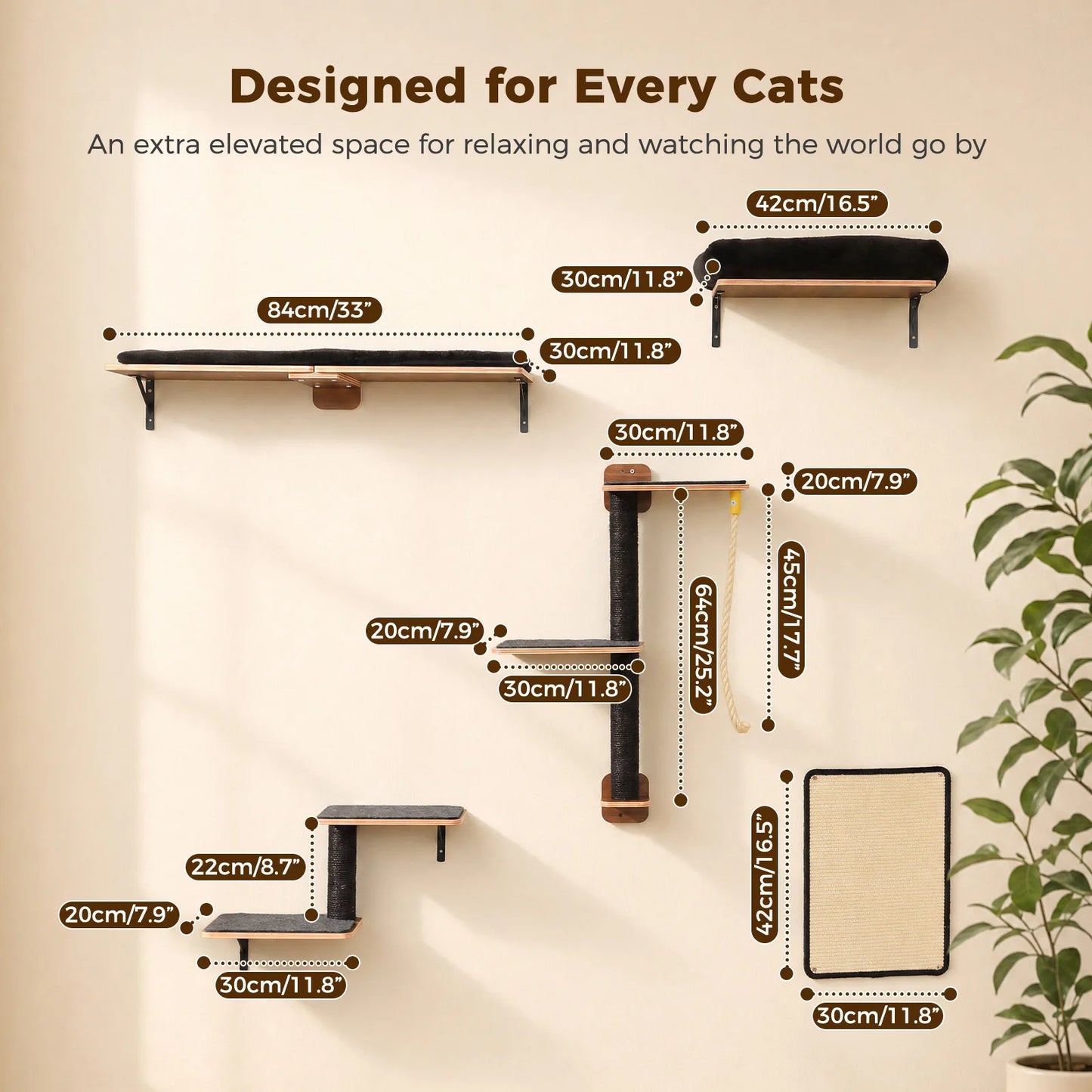 Pawz Road Wooden Cat Wall Climbing Shelves Sisal Scratching Posts