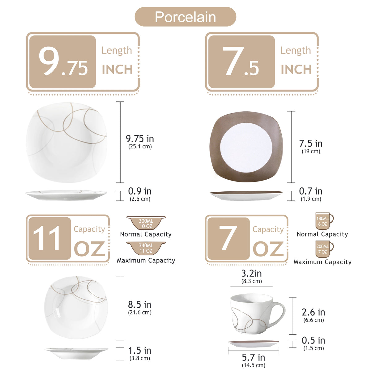MALACASA Porcelain Dinnerware Set Plates Cups Saucers