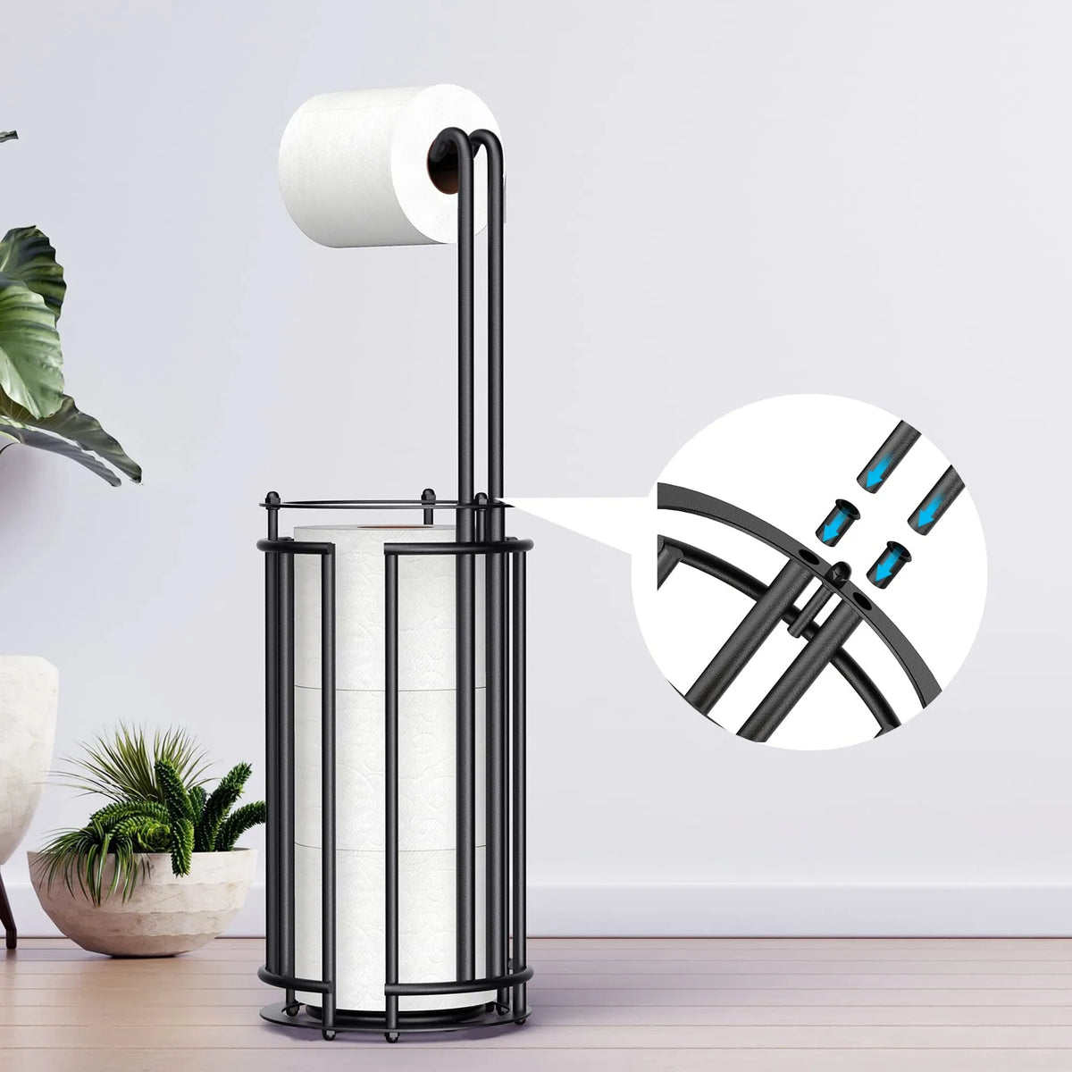 Tool-Free Freestanding Rust-Resistant Toilet Paper Holder Storage Rack