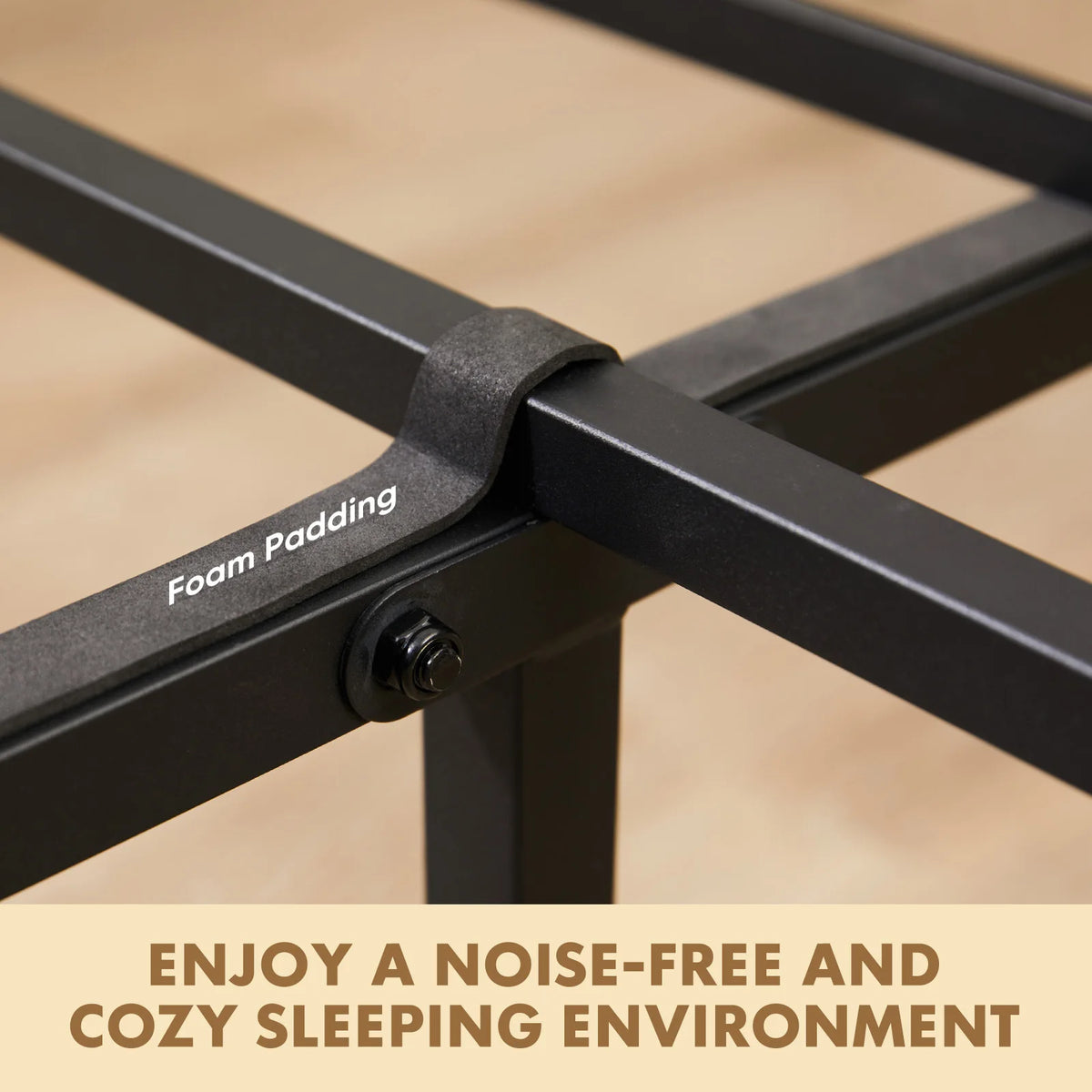 MCQ Wooden Headboard Metal Platform Bed Frame With Slat Support