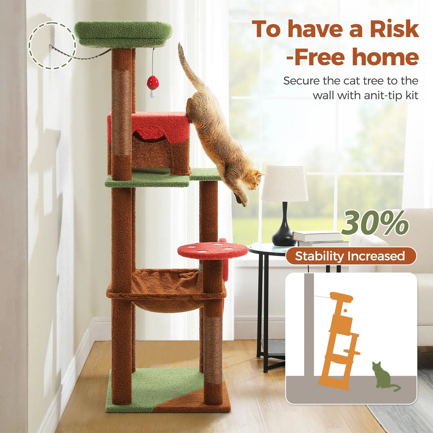 PAWZ Road Multi Level Cat Tree With Scratching Posts Hammock