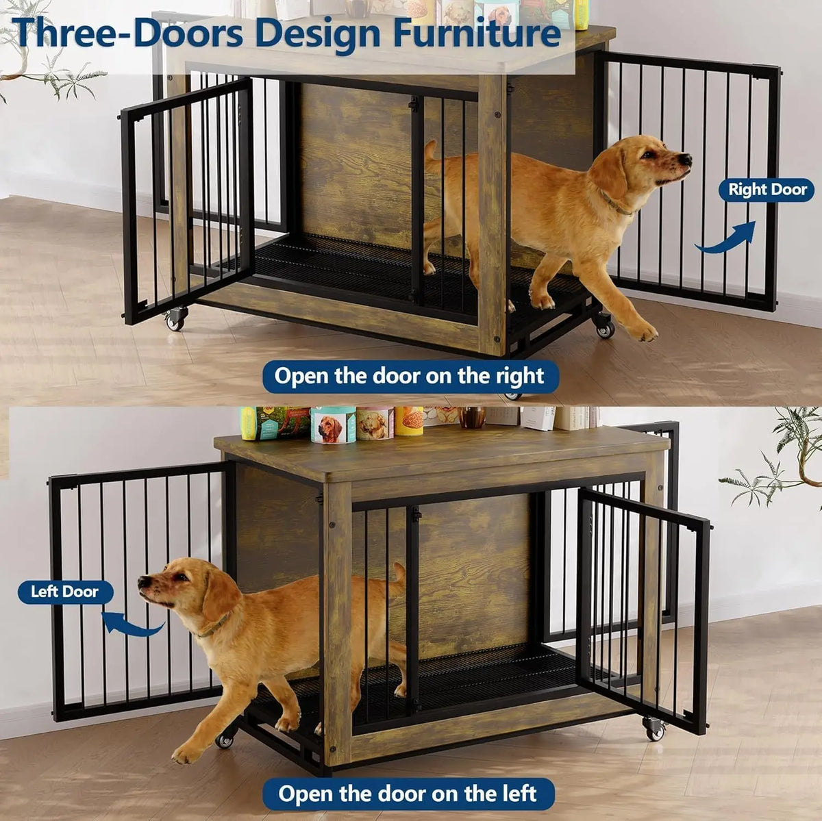 ANIXOL Wooden Dog Crate Furniture with Locking Doors and Tray