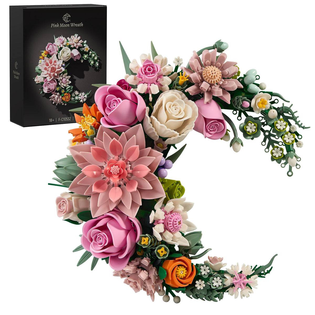 BuildMoc Floral Moon Wreath Building Blocks Home Decor Kit