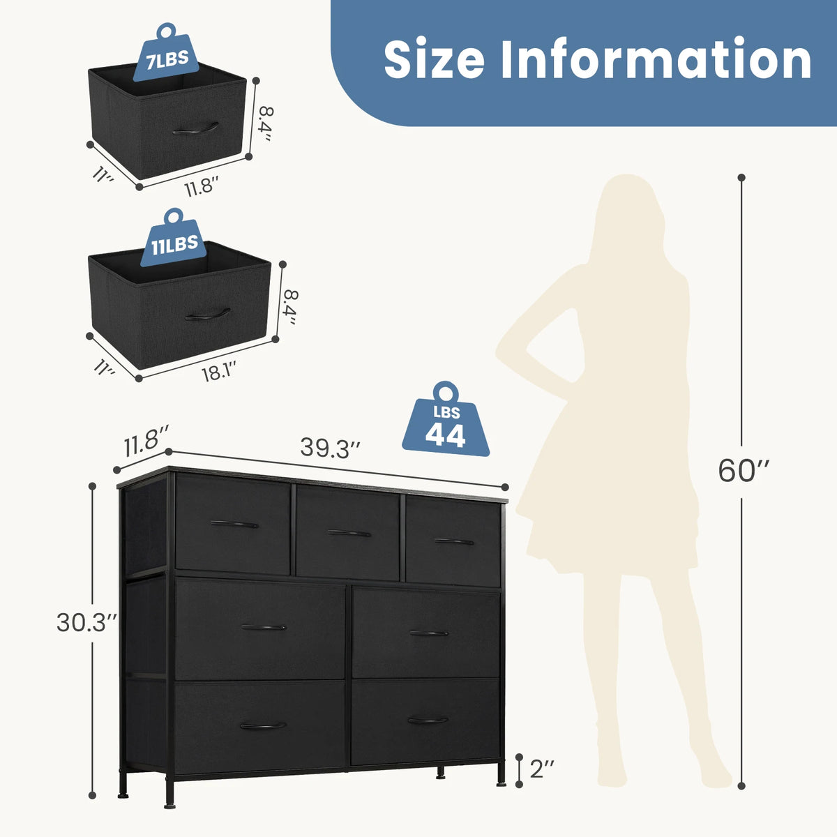 JHK Modern Minimalist 7 Drawer Bedroom Wardrobe Clothes Storage Organizer