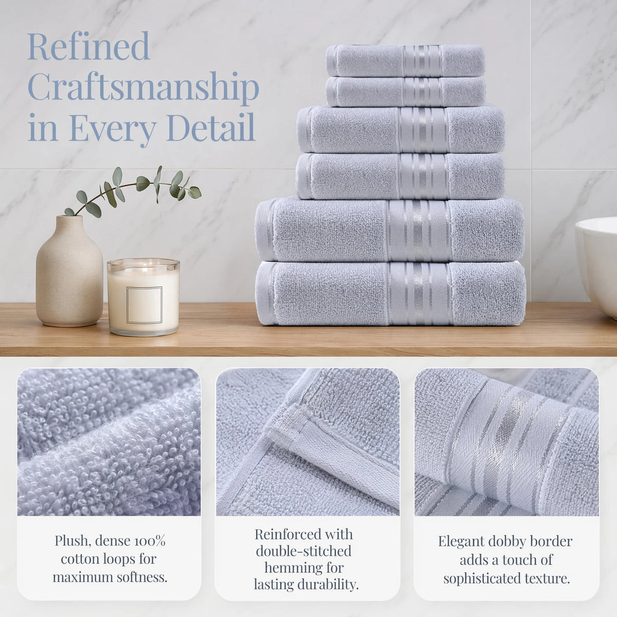 Premium 6 Piece Soft Cotton Turkish Bath Towel Set