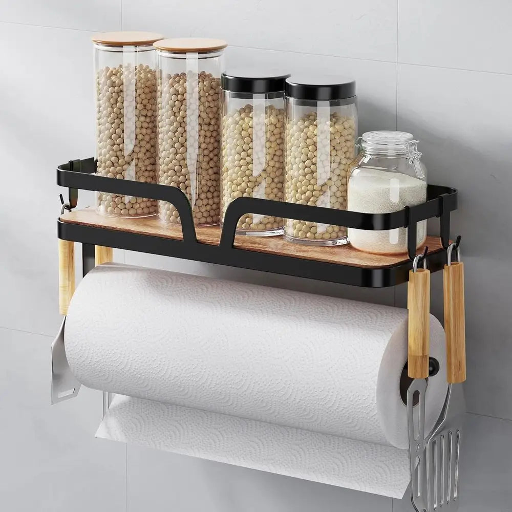 Wall Mount Kitchen Paper Towel Holder With Four Hooks