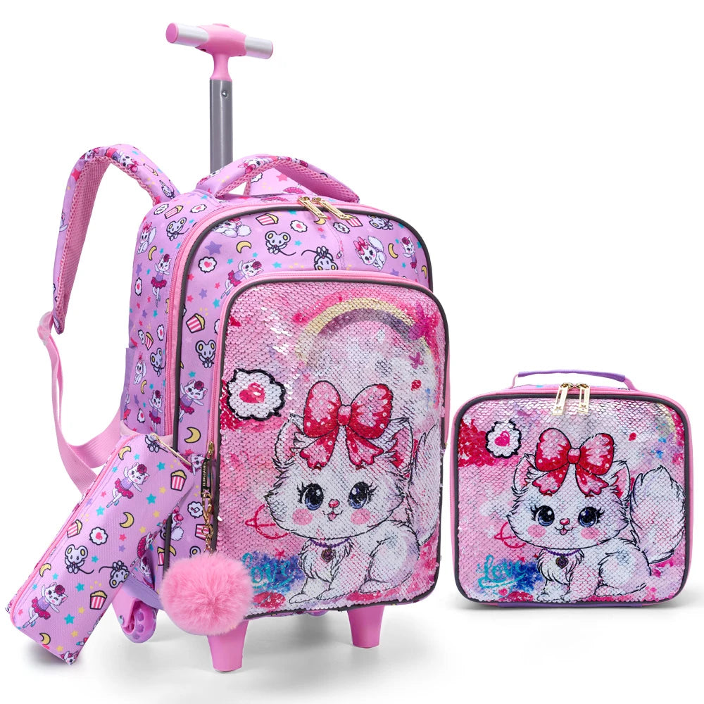 Bling Babies Kids Travel Backpack With Wheels Lunch Box Kit
