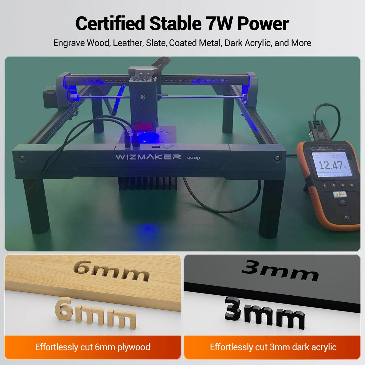 Wizmaker Wand 7W Laser Engraver Cutter for Wood Leather Acrylic