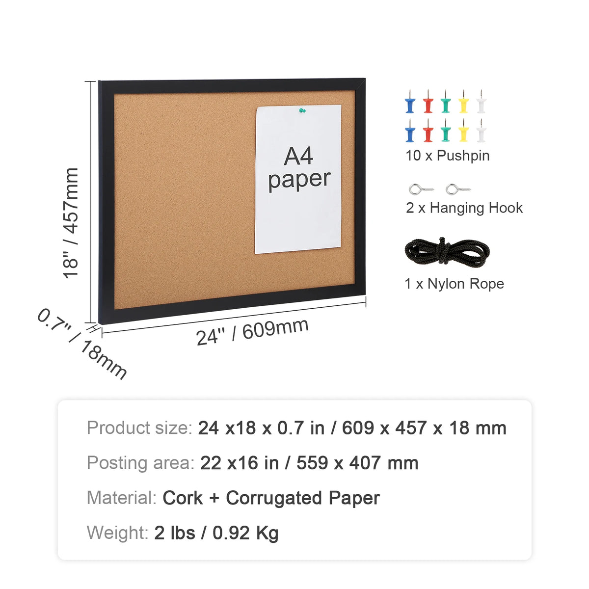SucceBuy Premium Cork Bulletin Board With Wooden Frame