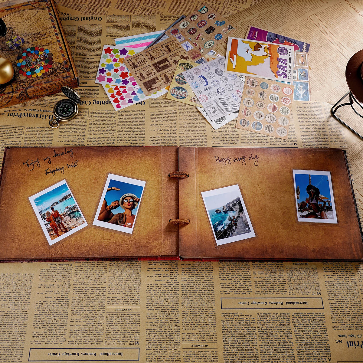 Adventure Book Scrapbook Album For Photos Retro Embossed Hardcover Wedding