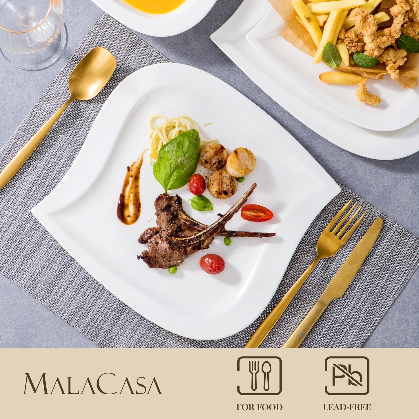 MALACASA White Porcelain Dinner Set With Cups And Saucers Serves 6 Or 12
