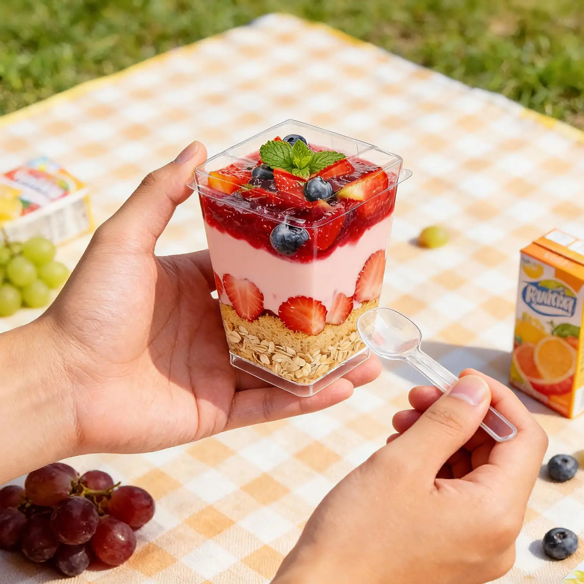 Disposable Clear Plastic Parfait Cups With Lids And Spoons For Snacks