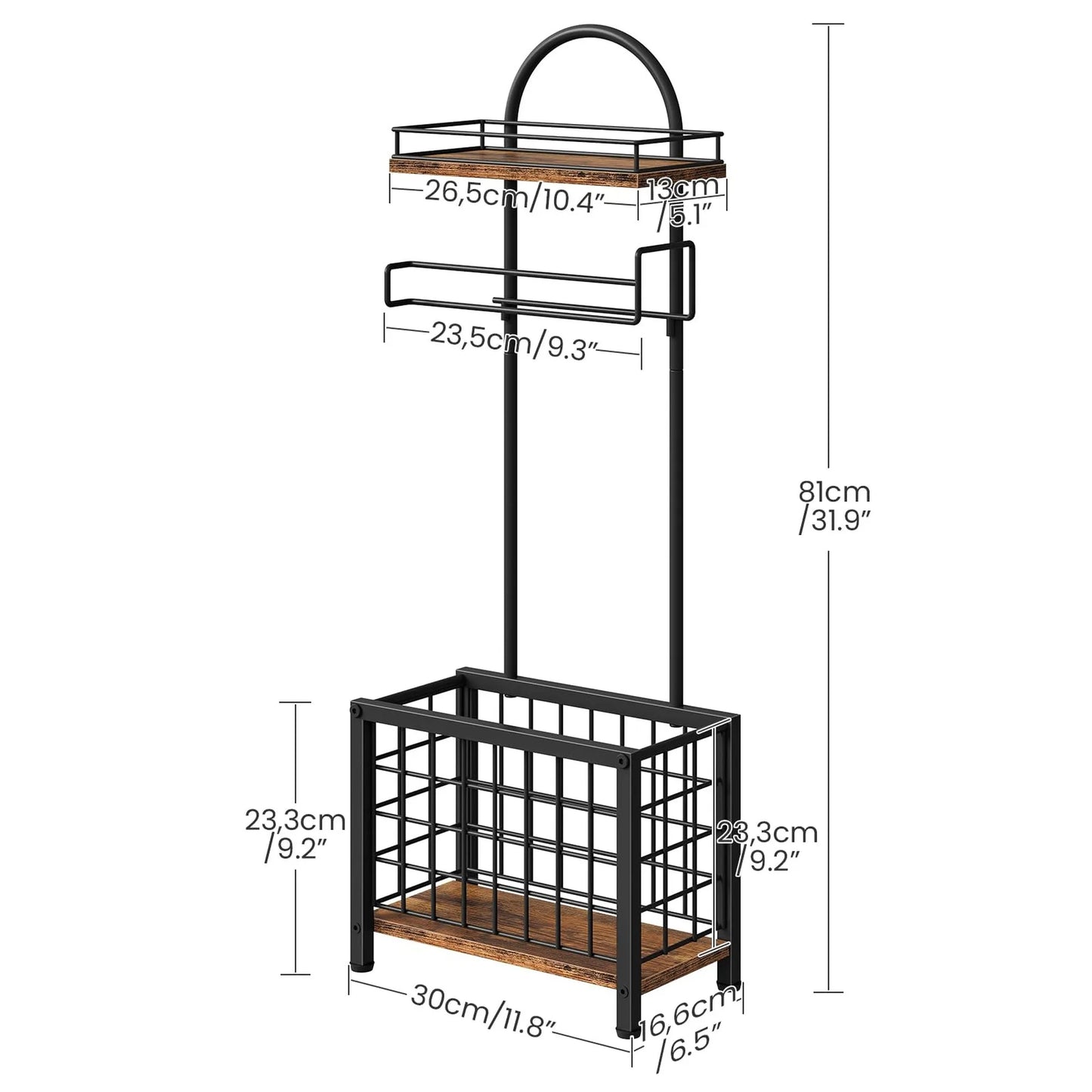 Freestanding 3-Tier Bathroom Toilet Paper Holder With Shelf And Basket