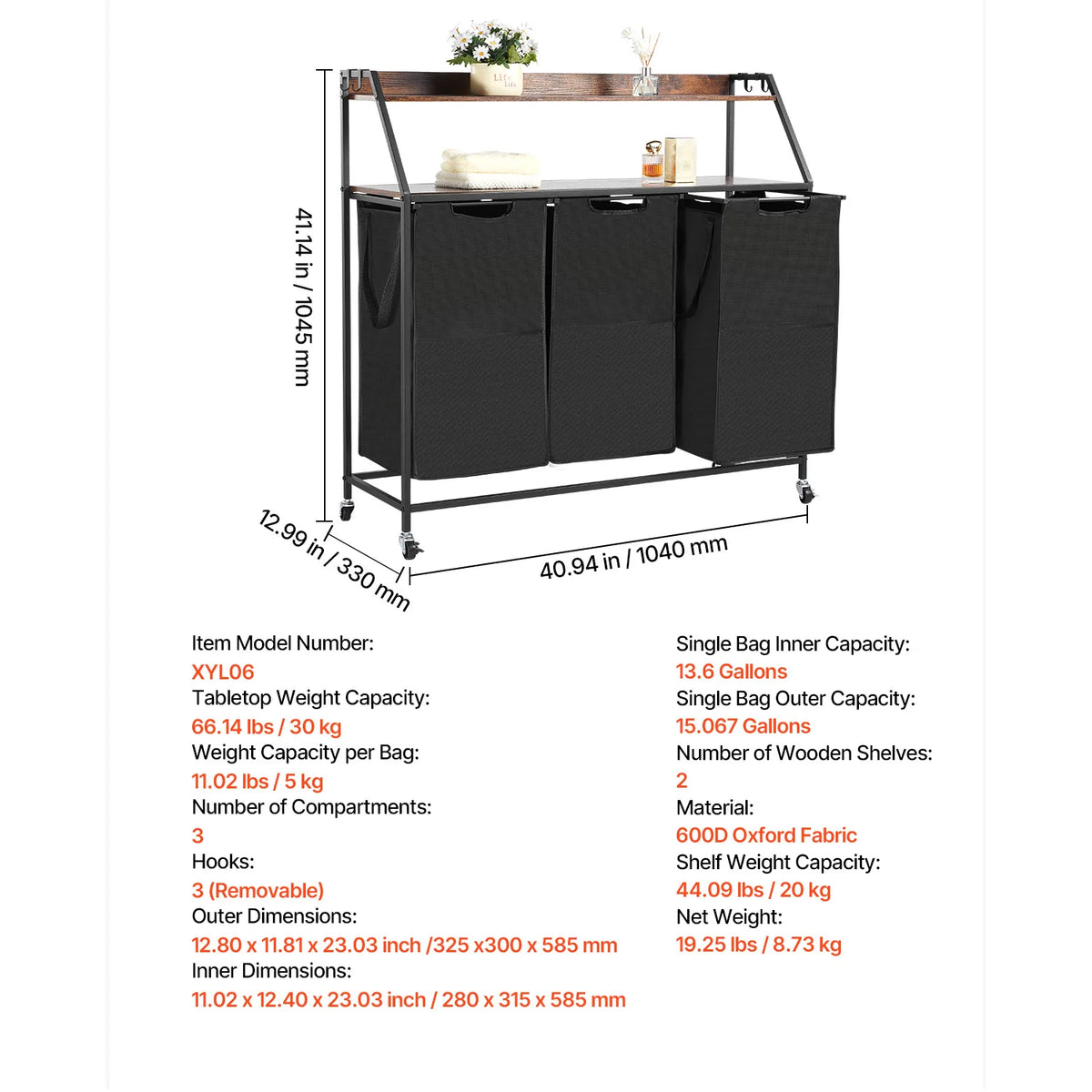 SucceBuy Dual Compartment Laundry Sorter With Metal Frame