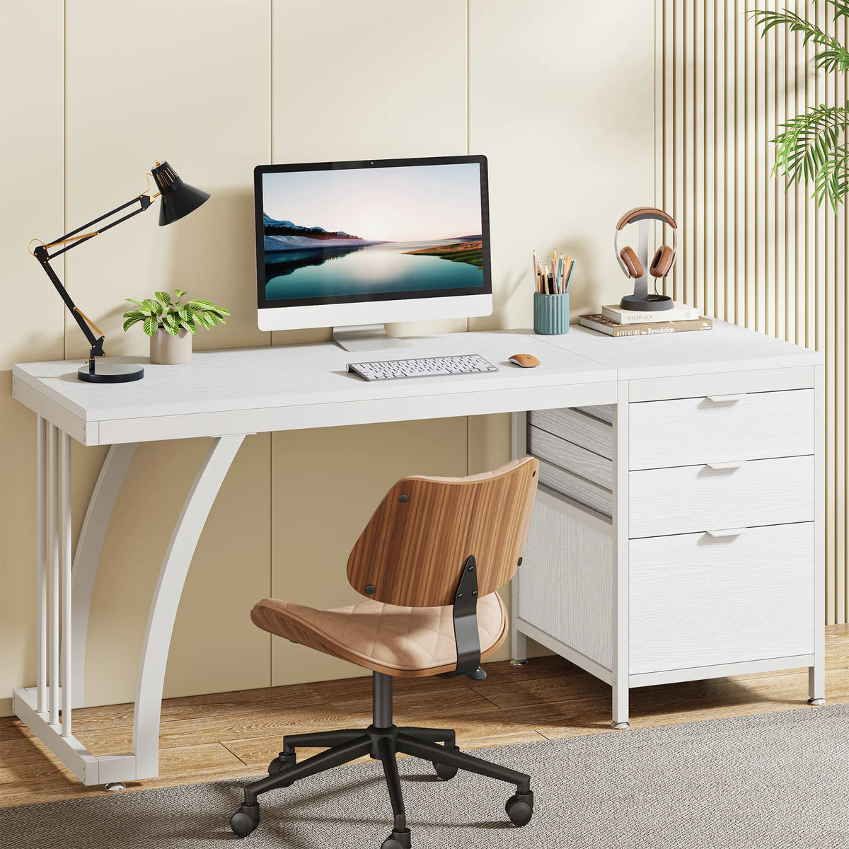 Tribesigns Industrial Wooden Computer Desk Workstation
