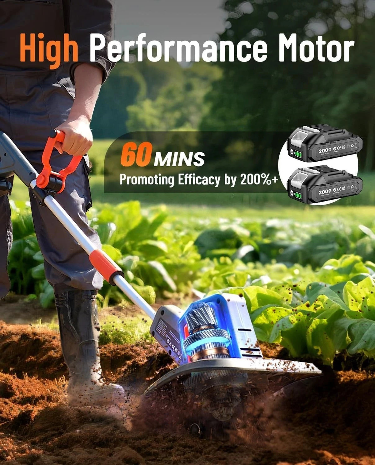 TaskStar Cordless Electric Tiller With Portable Soil Cultivator