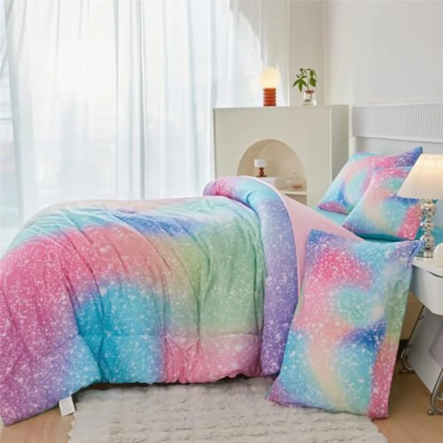 Girls Comforter Set Ombre Galaxy Glitter Bedding 6 Piece