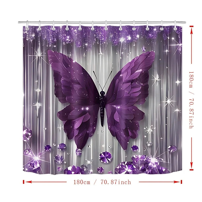 Butterfly Bathroom Set With Shower Curtain And Toilet Cover