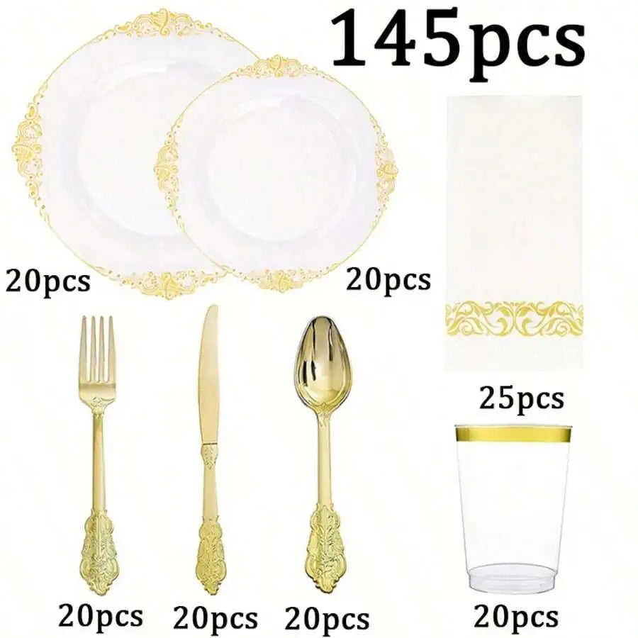 Embossed Rim Disposable Plastic Tableware Set for Parties