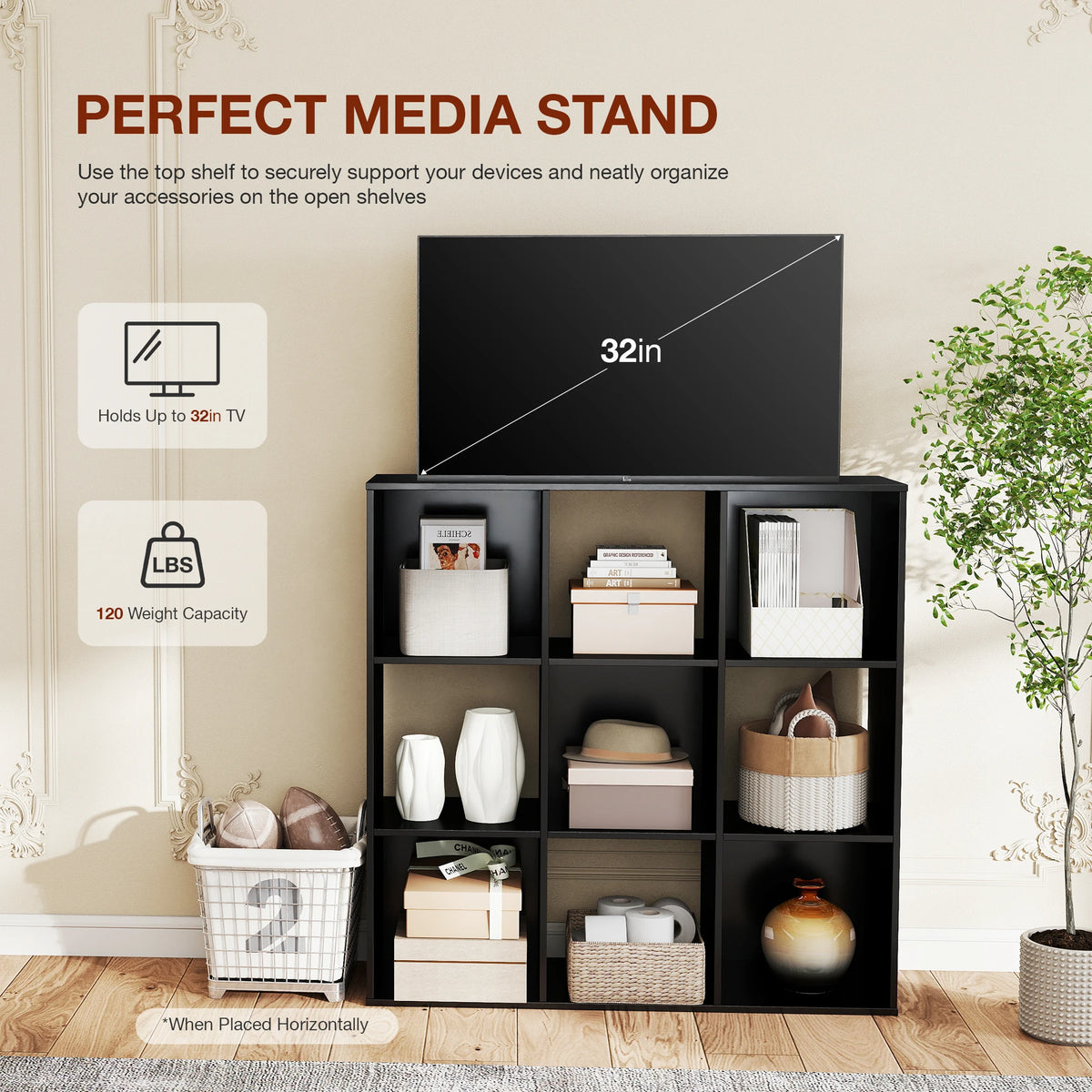 JHK Modern Wooden 9 Cube Storage Organizer Bookshelf