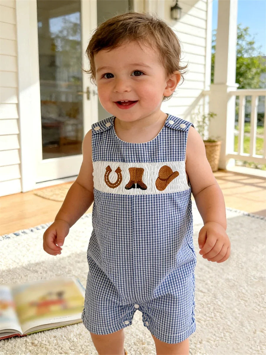 Soft Cotton Embroidered Baby Romper Button Up Summer Jumpsuit