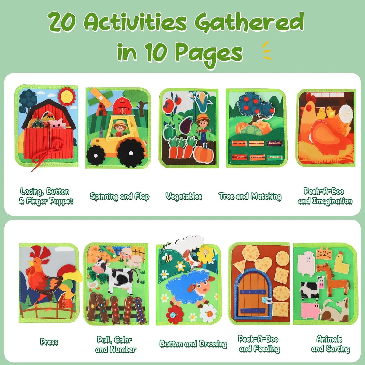 Montessori Farm Busy Book Educational Sensory Activity Toy For Toddlers