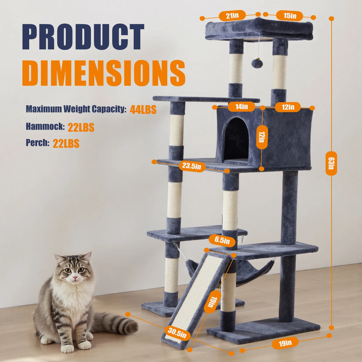 JHK Cat Tree Tall Multi Cat Climbing Tower Indoor Cats