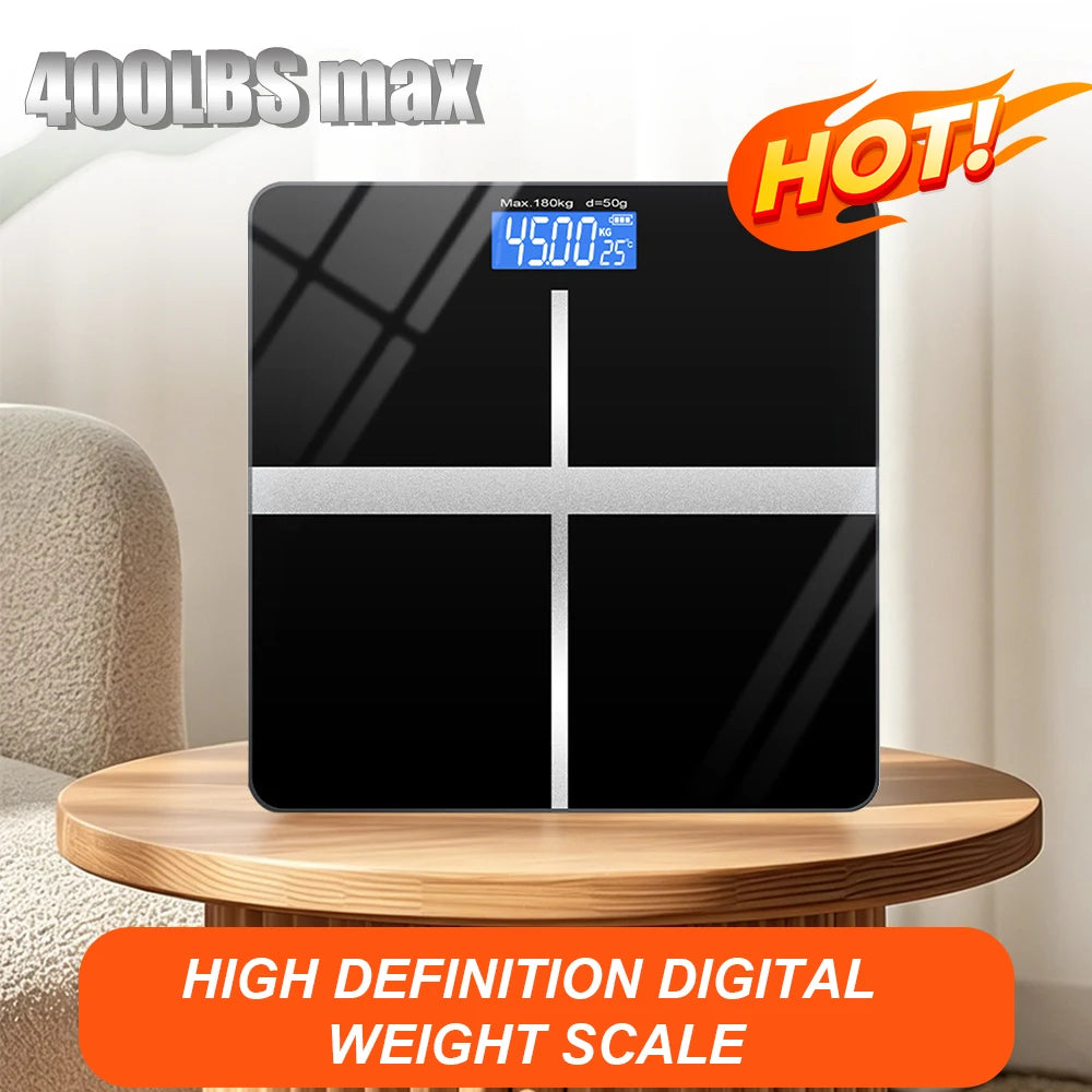 Digital Bathroom Scale With LCD Display Tempered Glass Platform