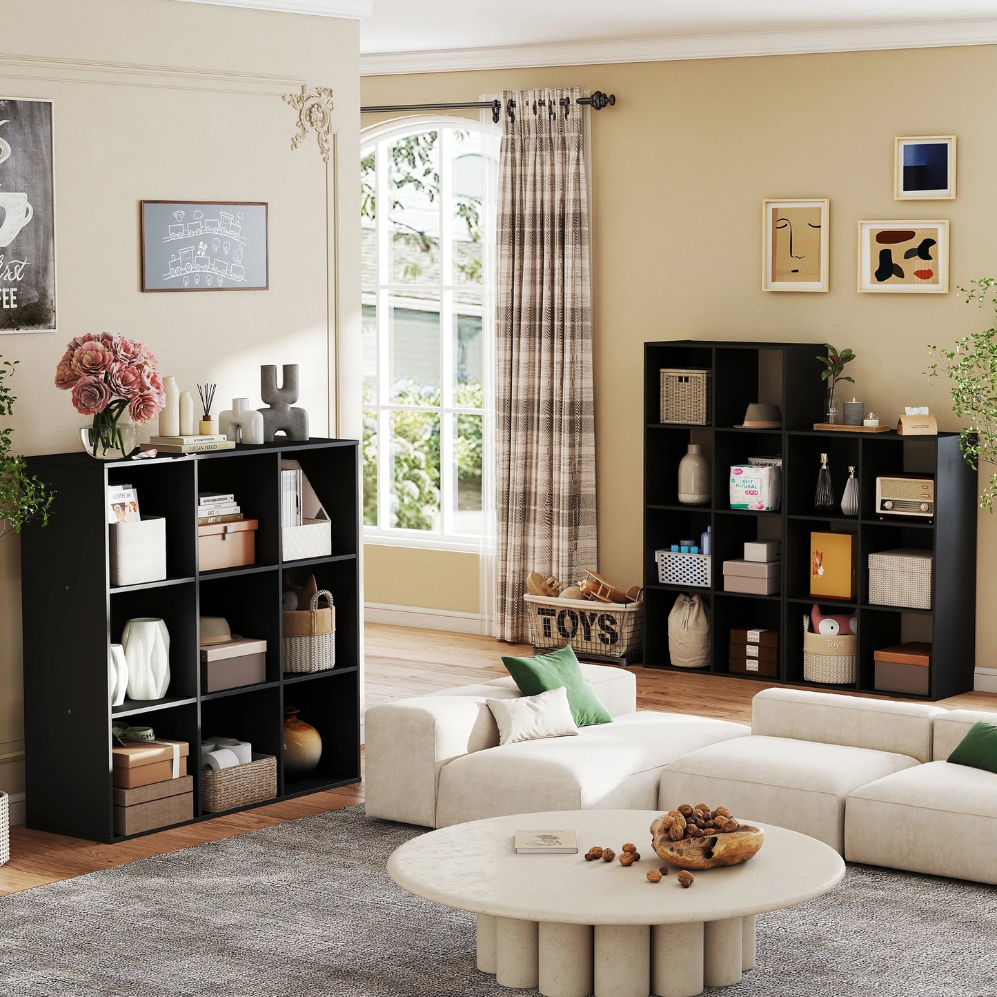 JHK Wooden Open Bookcase With Multi Cube Storage Organizer