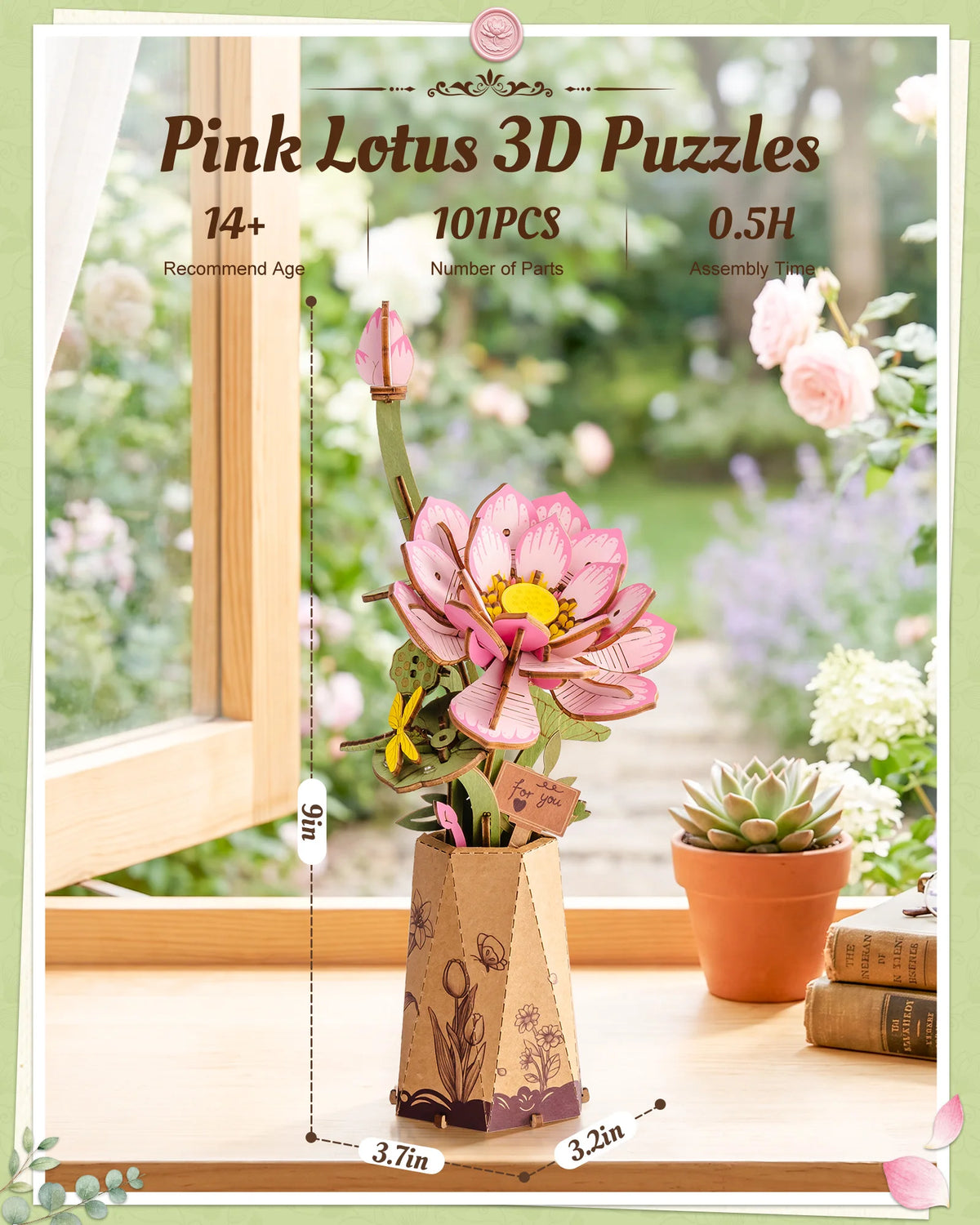 Rolife Wooden Flower 3D Puzzle DIY Craft Kit Home Decor