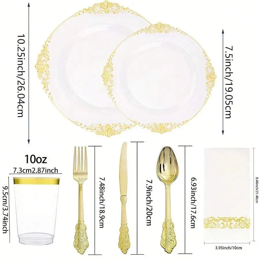 Embossed Rim Disposable Plastic Tableware Set for Parties