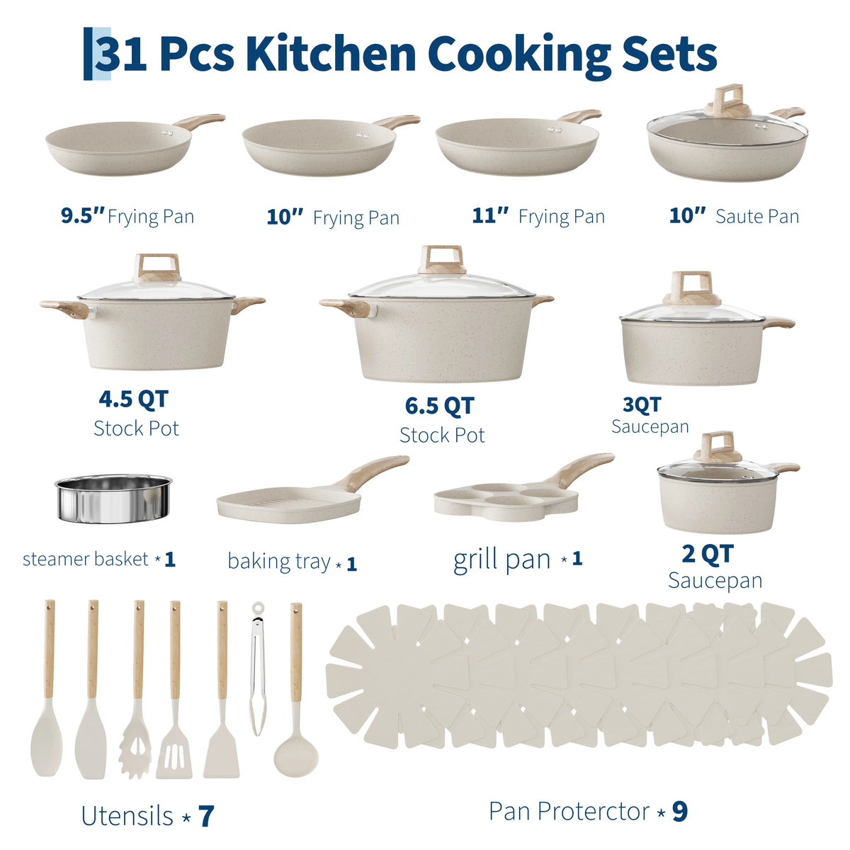 Ceramic Nonstick Cookware Set Induction Compatible Oven Safe Pots Pans