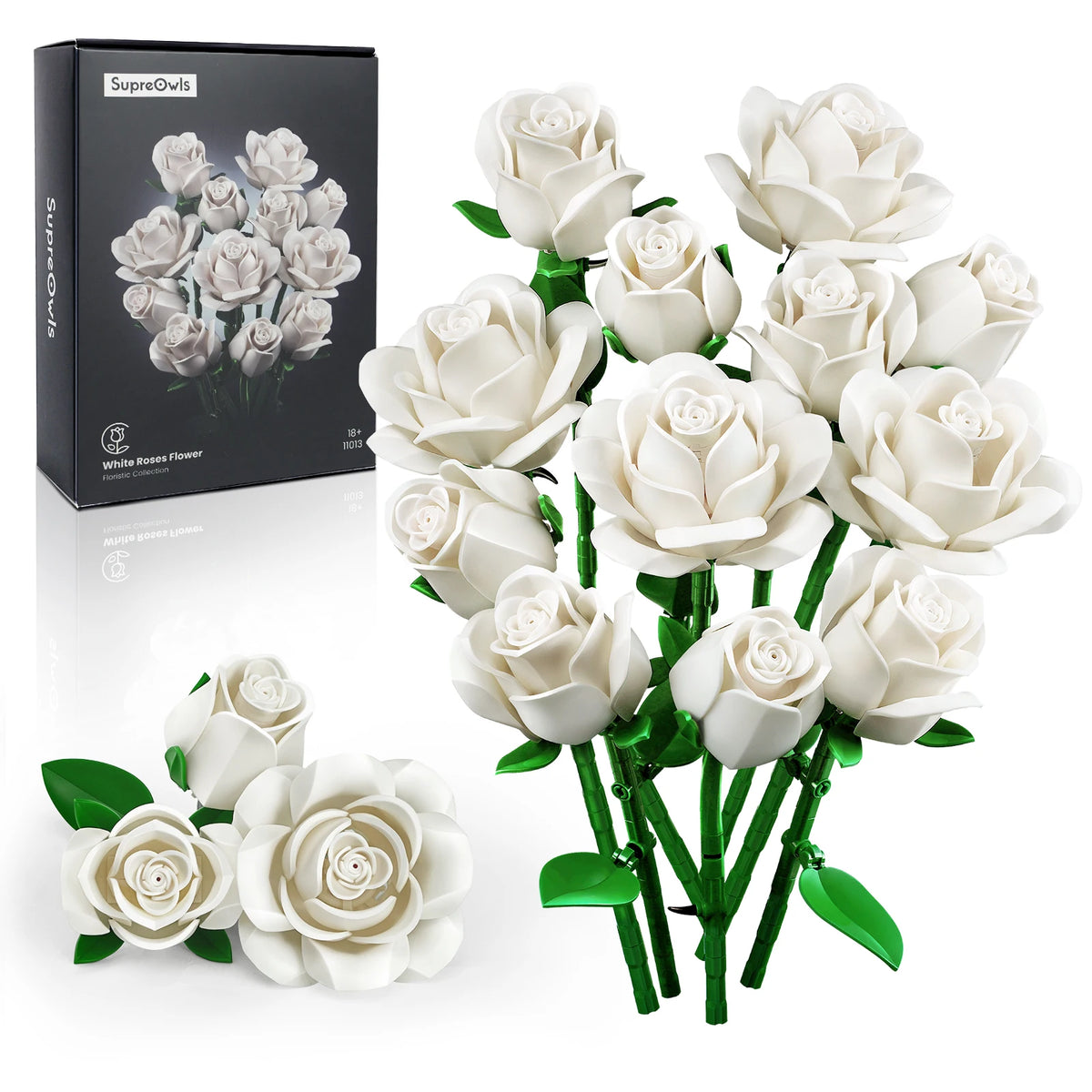 SupreOwls Roses Bouquet Building Blocks Set Artificial Flowers Home Decor