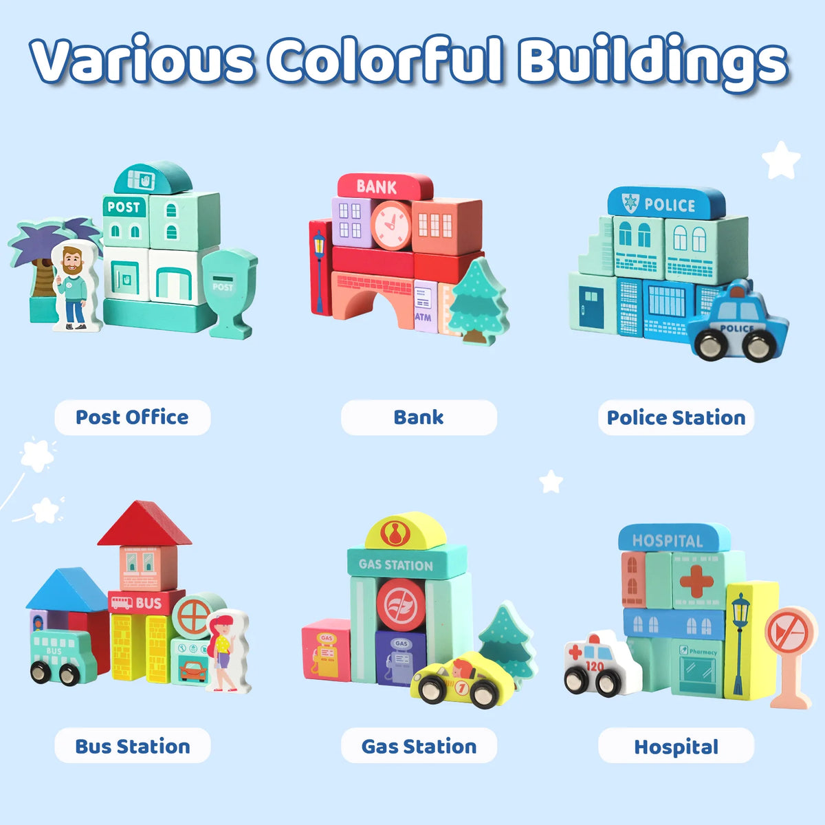 Wooden City Building Blocks Montessori Educational Toy for Kids