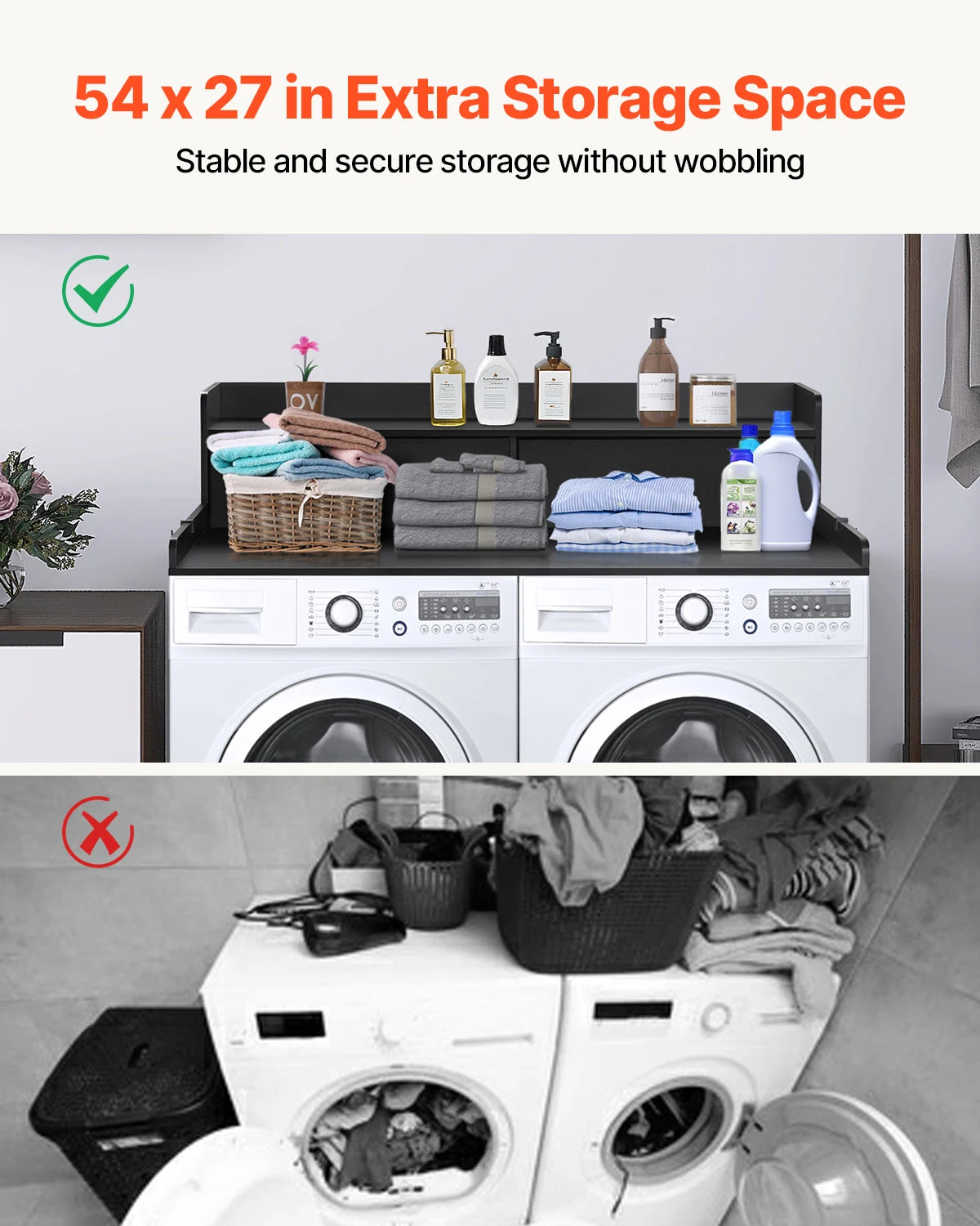 SucceBuy Washer Dryer Countertop With Open Shelf For Laundry Rooms