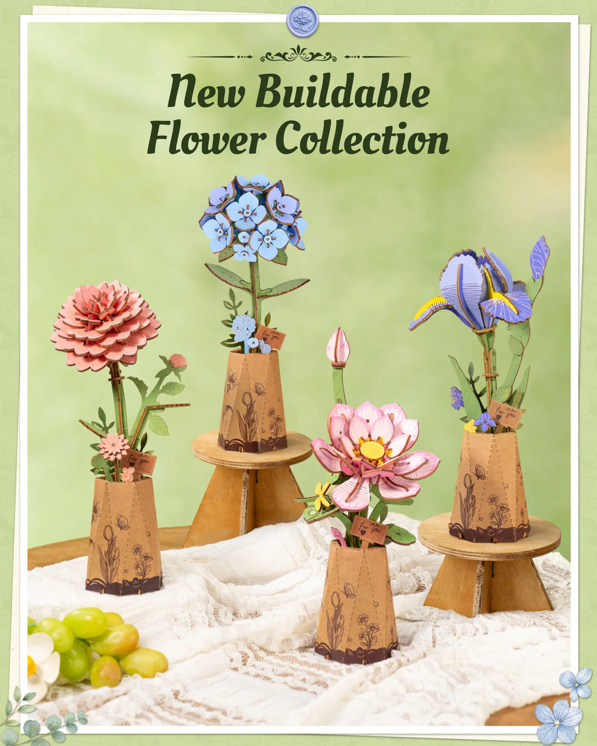 Rolife Wooden Flower 3D Puzzle DIY Craft Kit Home Decor