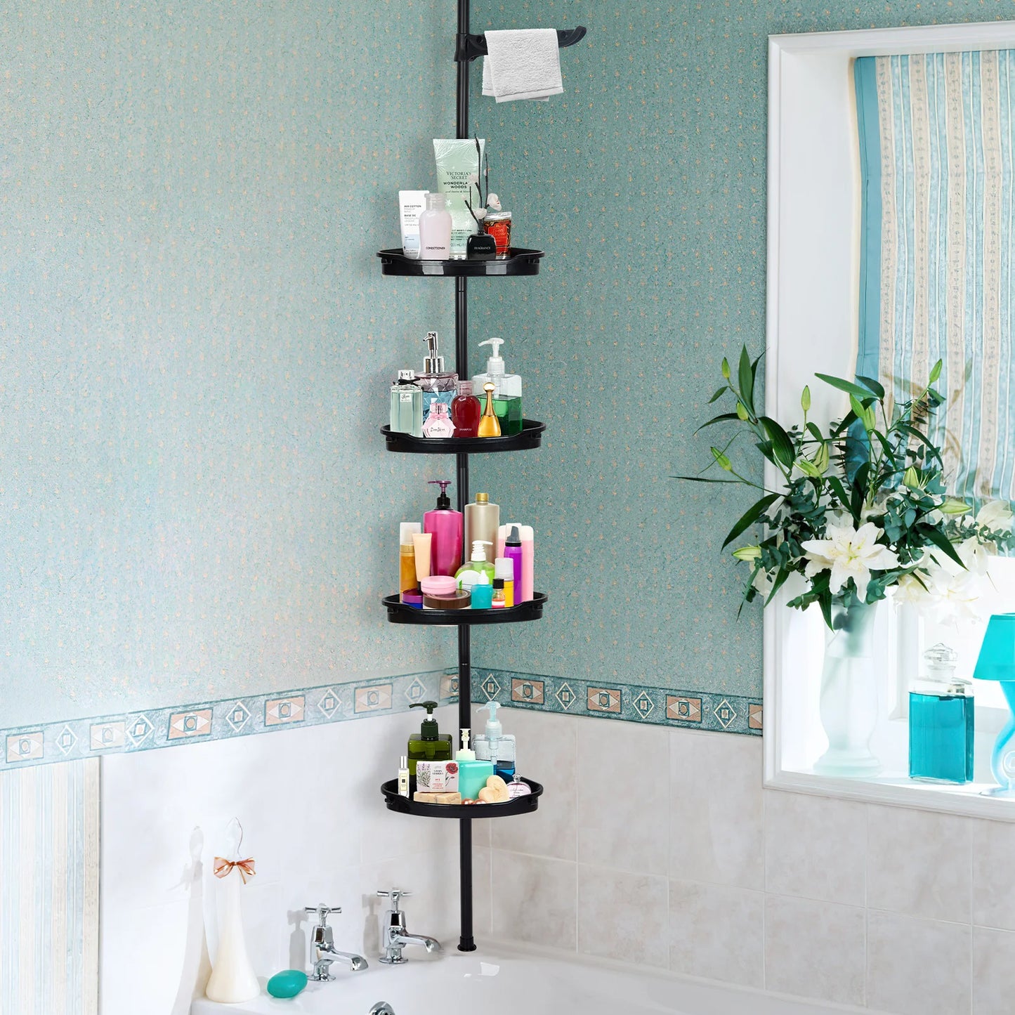 HiMISS Corner Shower Caddy With Adjustable Tension Pole Storage Shelves