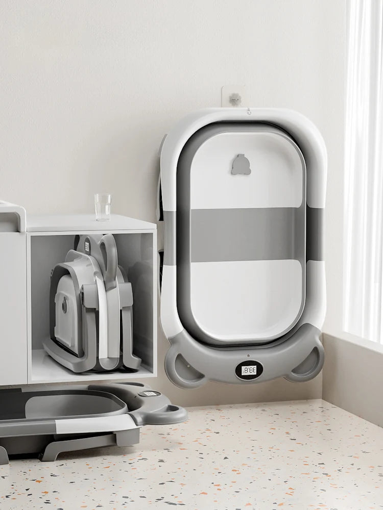 Collapsible Portable Baby Bathtub With Thermometer And Cushion